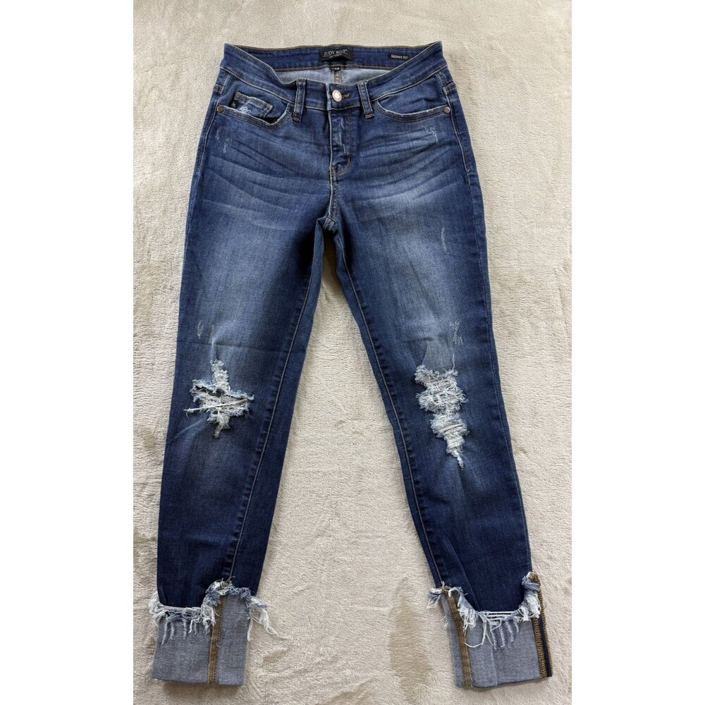 Judy Blue Skinny Fit Distressed Frayed Cuff Jeans JB82113DK Women's 7/28
